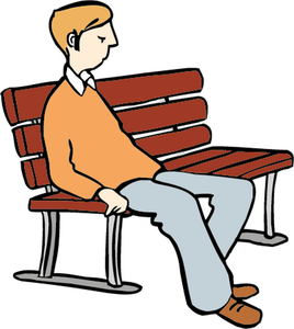 Ein Mann sitzt traurig und zusammengesunken auf einer Bank und schaut auf den Boden